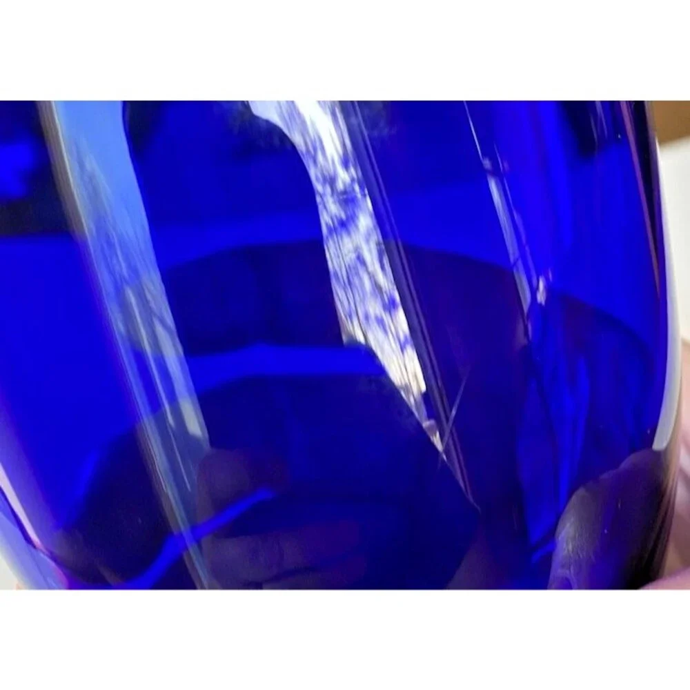 Madison Avenue cobalt blue crystal glass vase with green pedestal made in Czech